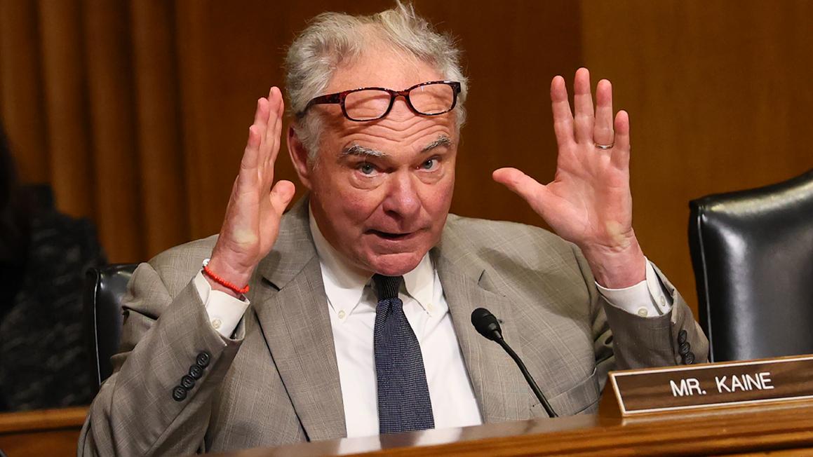 tim kaine speaks during hearing