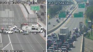 Đoạn đường cao tốc East Freeway hướng tây bị phong tỏa gần Beltway 8 vì tai nạn 9 Đoạn đường cao tốc East Freeway hướng tây bị phong tỏa gần Beltway 8 vì tai nạn