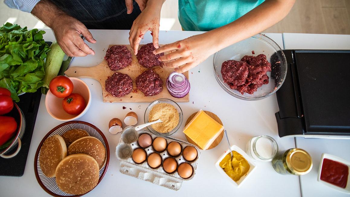 father son meat cheese burgers gut health diet