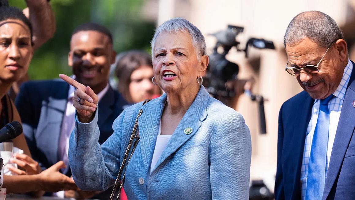 bonnie watson coleman speaks at a press event