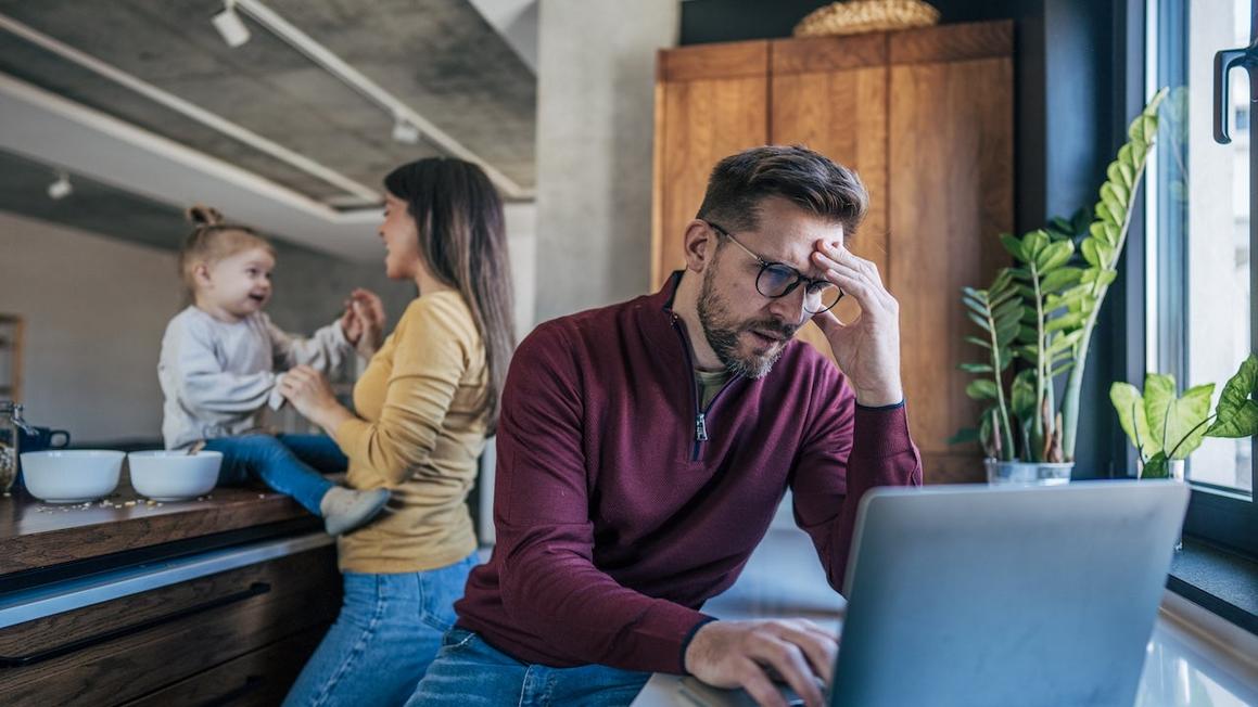 man workaholic wife child