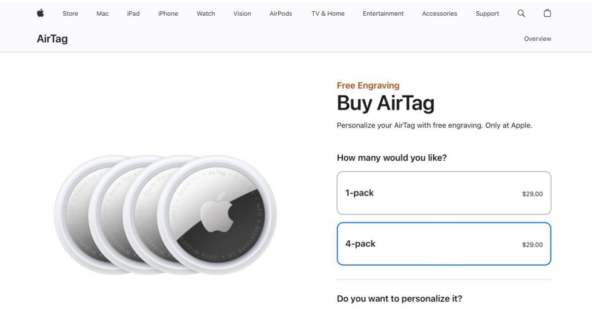 Lỗi giá 'khủng' của Apple: AirTag 4 chiếc giá chỉ $29 1 screenshot 2025 11 07 at 09.20.13