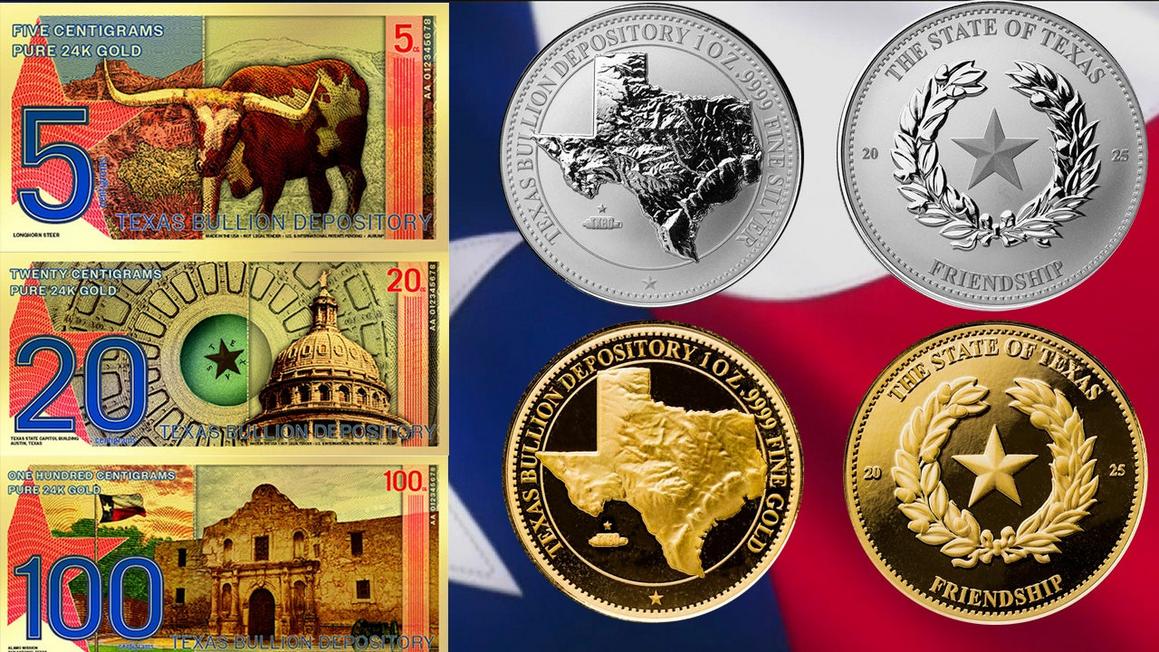 Texas ra mắt đồng xu và tiền giấy vàng kỷ niệm 1 2025 texas bullion depsoitory lone star coins and texas redbacks