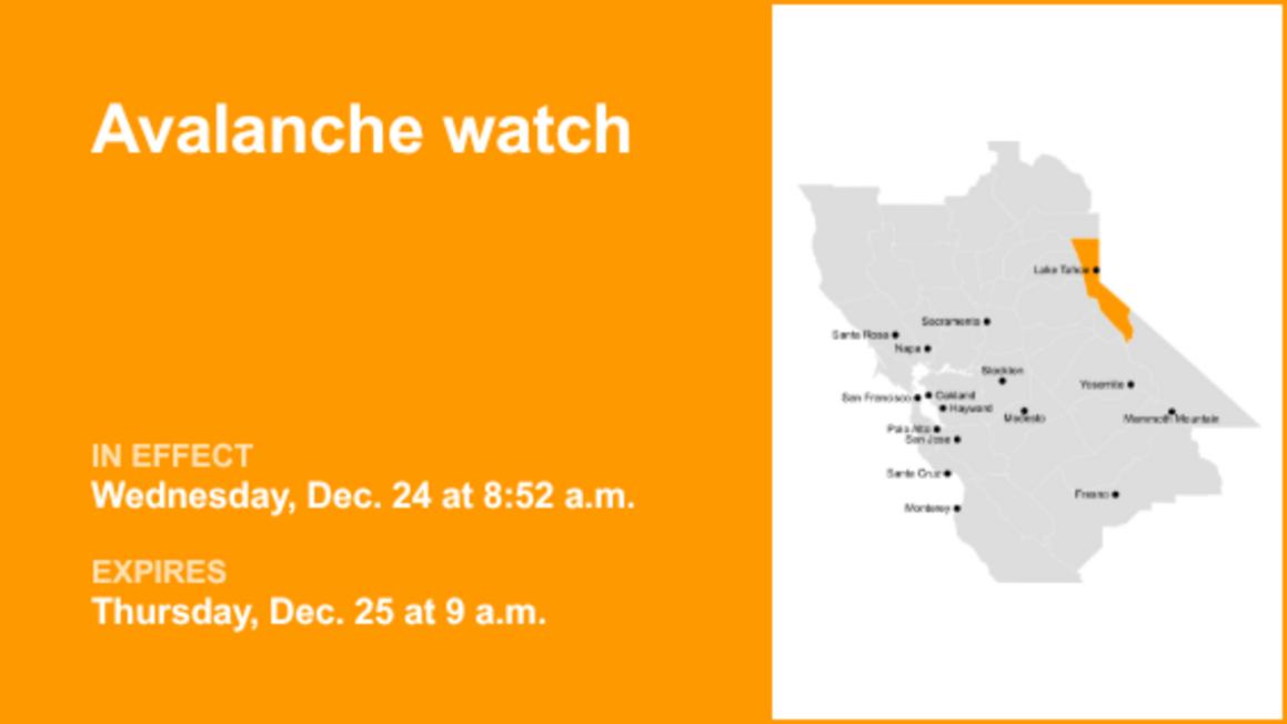 Avalanche watch for the Greater Lake Tahoe Area until Thursday morning