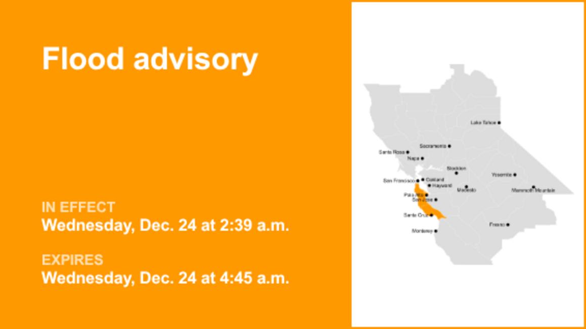 Flood advisory affecting San Mateo and Santa Cruz counties early Wednesday morning triggered by substantial downpours