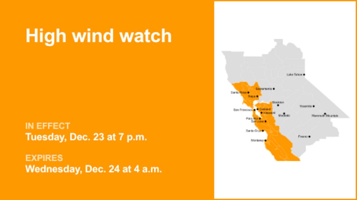 High wind watch issued for Northern California for Tuesday and Wednesday 8212 gusts as high as 60 mph