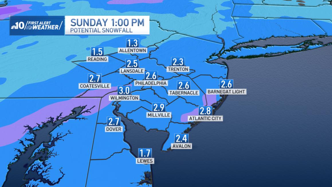 Băng Giá và Tuyết Nhẹ Cuối Tuần Này tại Vùng Philadelphia 1 POTENTIAL SNOWFALL