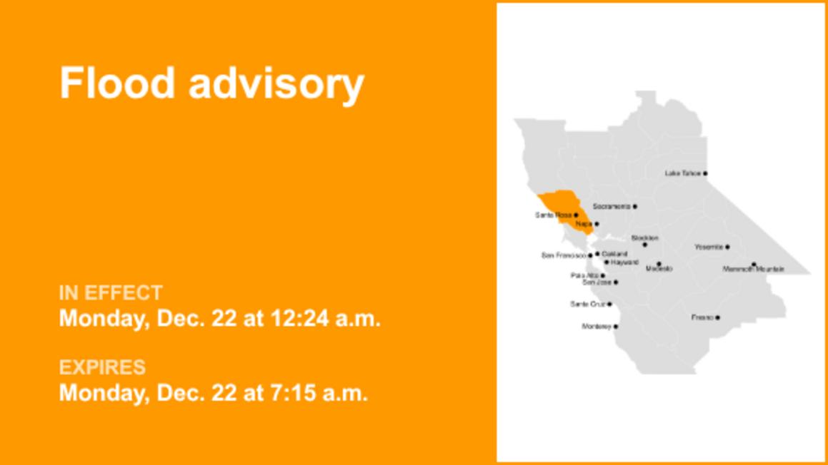 Cảnh báo lũ lụt tại Hạt Sonoma do mưa lớn kéo dài 1 Sonoma County under a flood advisory until Monday morning caused by prolonged downpours