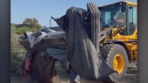 Xe ủi bắt đầu dọn dẹp khu cắm trại vô gia cư ở Marina del Rey