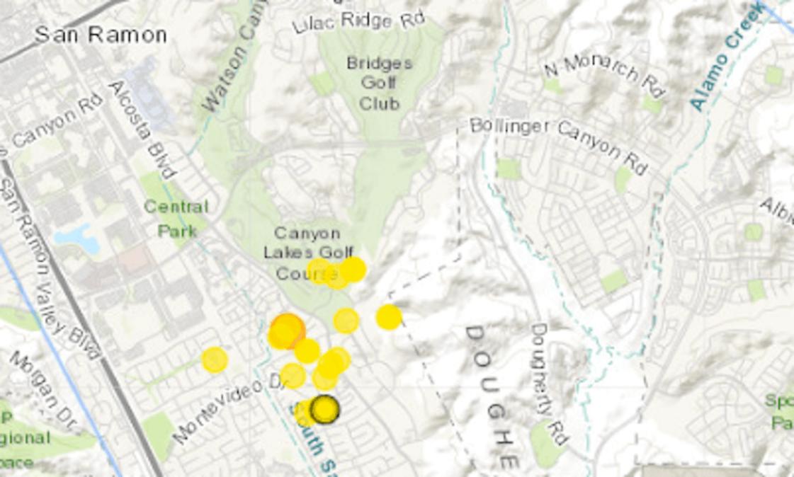 Động đất 3.1 độ richter rung chuyển gần San Ramon 1 quake 1216