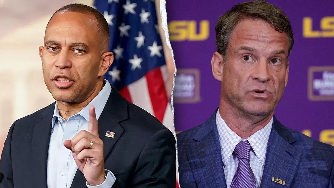 split image of hakeem jeffries and lane kiffin