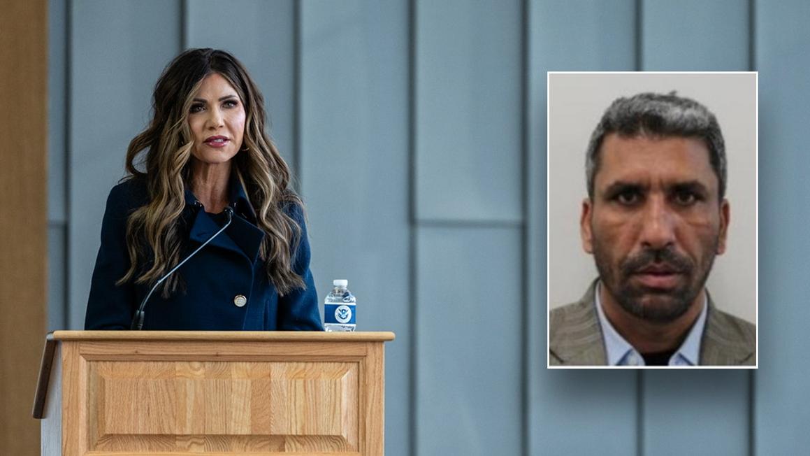 split image of kristi noem and ice arrested afghan terrorist