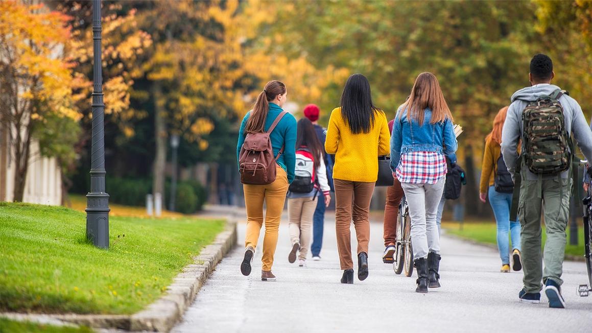 students walking campus