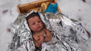 Cảnh Giáng Sinh gây tranh cãi: Dùng thắt lưng nhựa, mặt nạ phòng độc để phản đối chính sách di trú