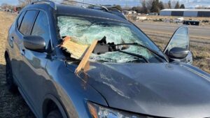 Gỗ bay xuyên kính chắn gió, hành khách thoát nạn 20 Gỗ bay xuyên kính chắn gió, hành khách thoát nạn