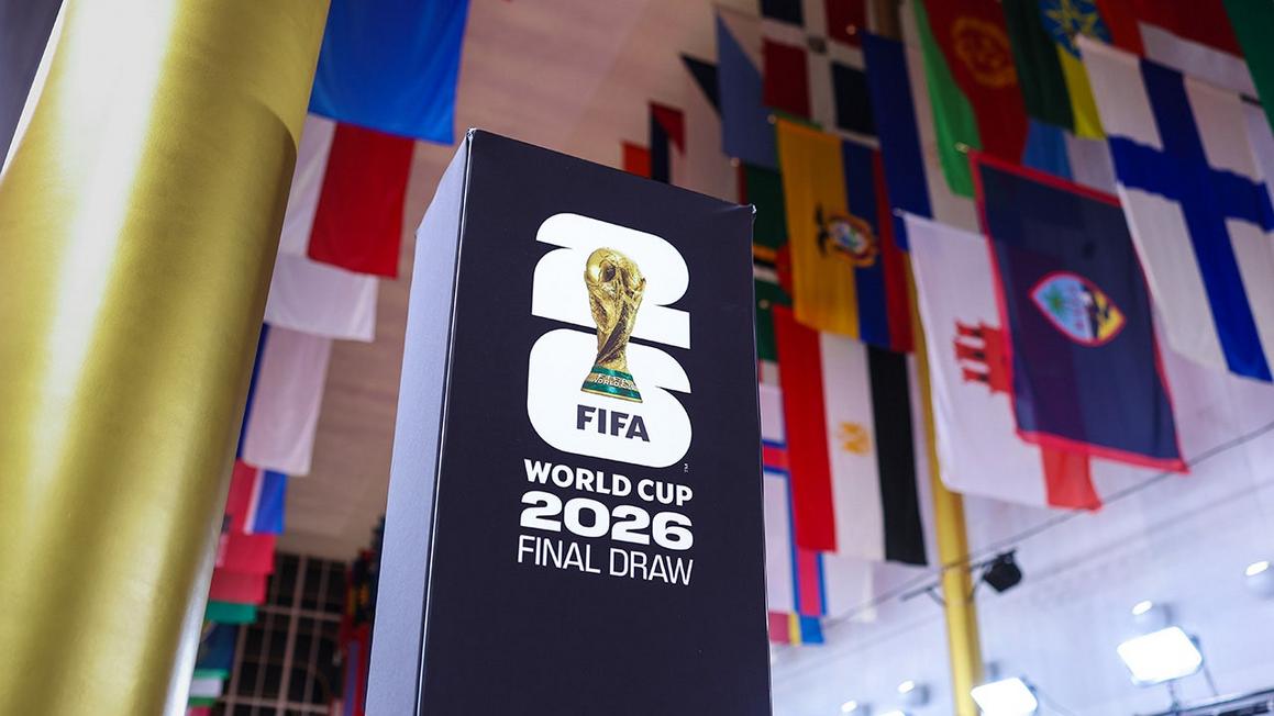 world cup draw sign with nation flags