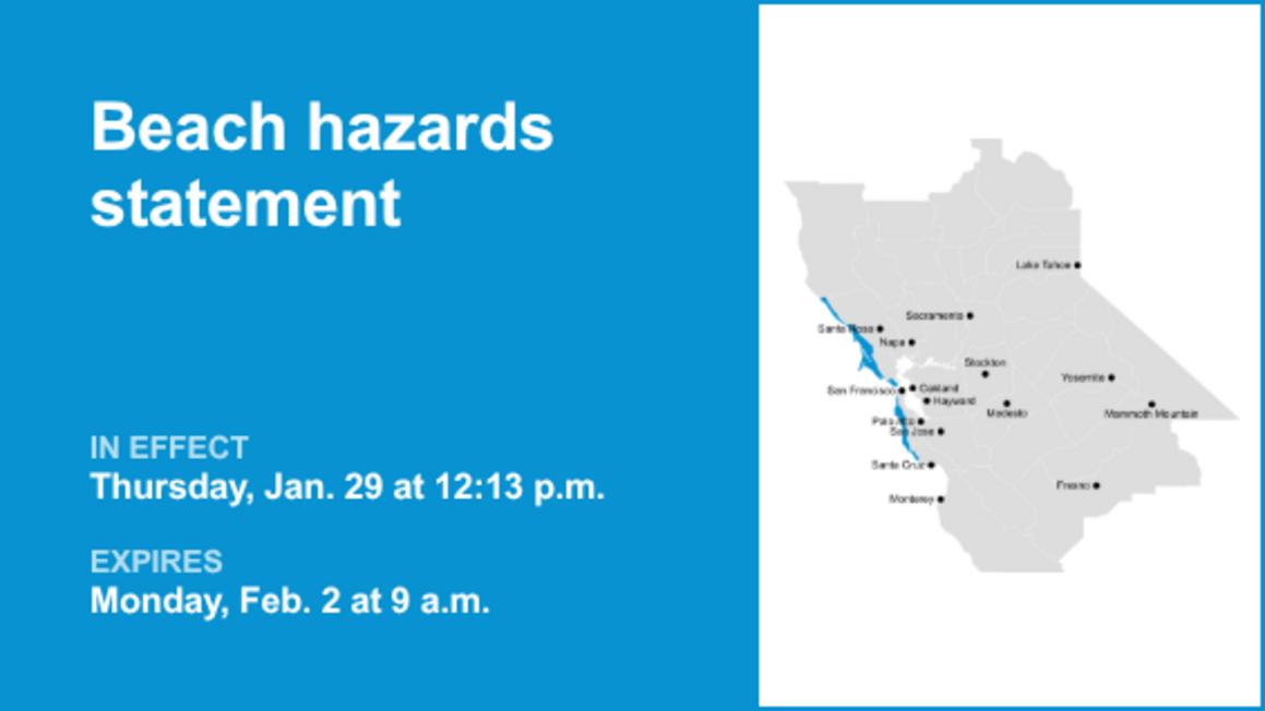 Cảnh báo nguy cơ cho bãi biển Bắc Vịnh và Bán đảo San Francisco đến sáng Thứ Hai 1 Beach hazards statement issued for North Bay and San Francisco Peninsula Coast until Monday morning