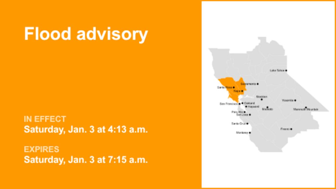 Cảnh báo lũ lụt tại Vịnh Bắc California do mưa lớn 1 Flood advisory affecting North Bay until Saturday morning triggered by intense downpours