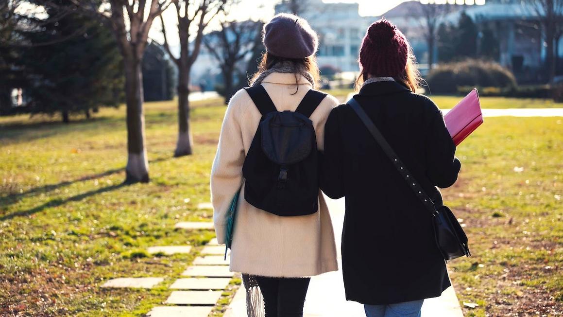 college students walking