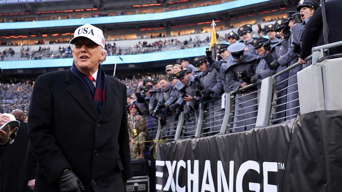 donald trump walks army navy sideline