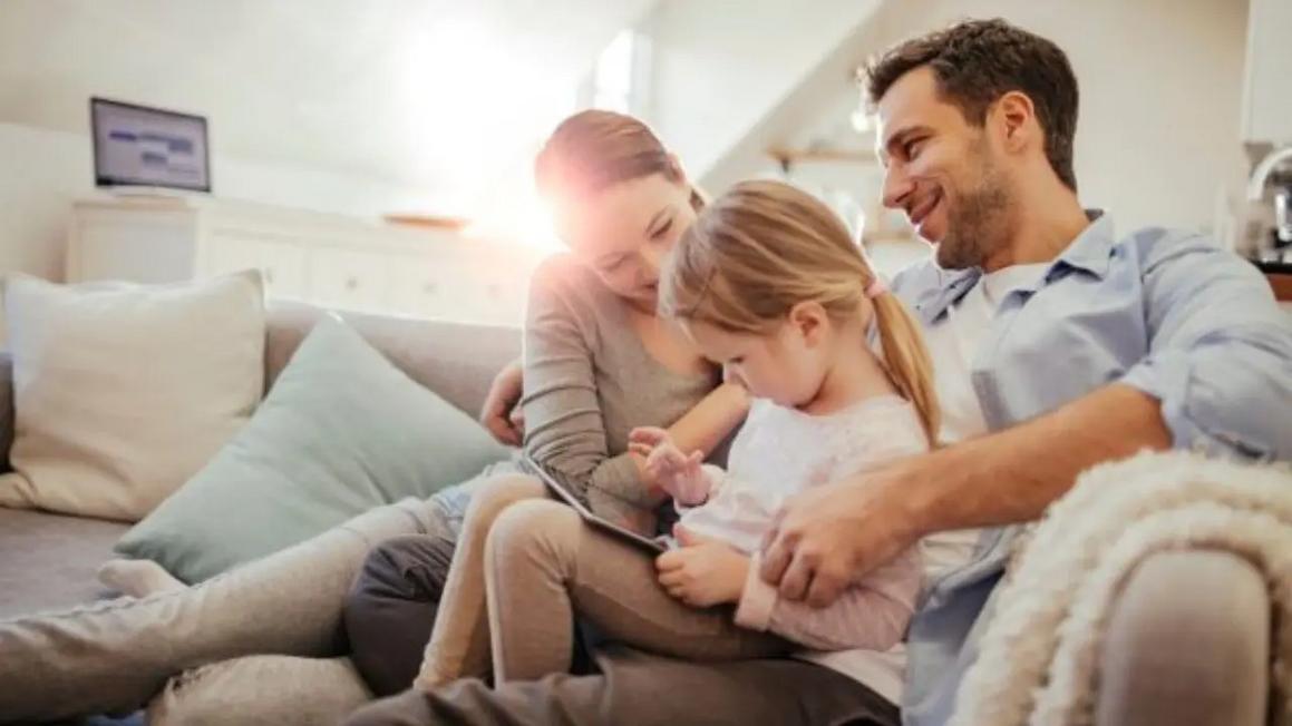 family on sofa