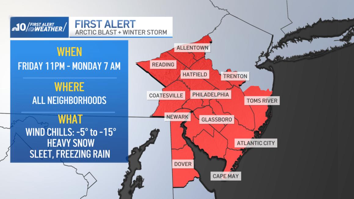 Cập nhật trực tiếp: Bão tuyết lớn sắp ập vào Philadelphia cuối tuần này 1 first alert map