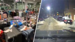 Hành lý chất đống tại sân bay PHL, xe cộ vẫn kẹt trong tuyết sau cơn bão Chủ Nhật