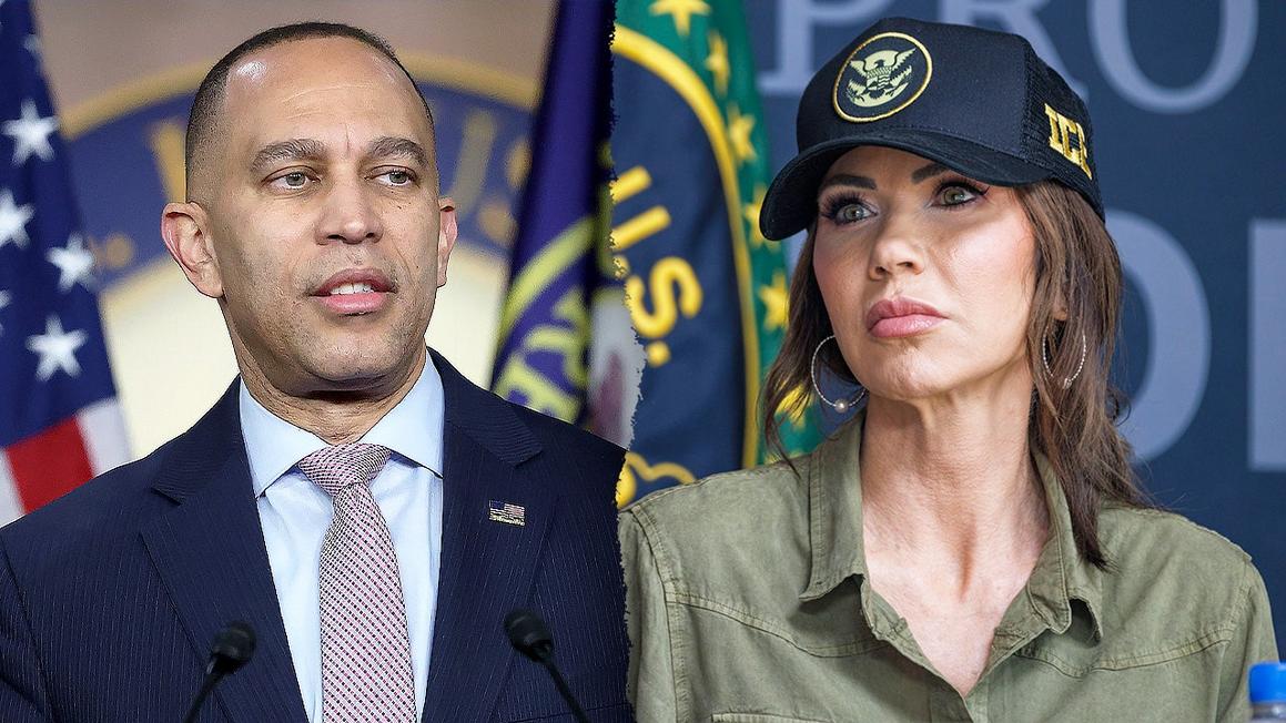 Dân biểu Hakeem Jeffries: Kristi Noem nên 'bị đuổi khỏi thị trấn' sau vụ nổ súng của ICE 1 jeffries noem split