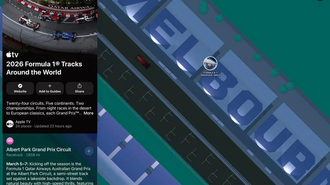 Người hâm mộ F1 giờ đây có thể khám phá các đường đua với Hướng dẫn Bản đồ mới của Apple