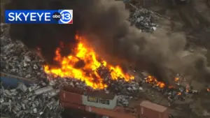 Crews responded to a fire at a recycling facility in southeast Houston