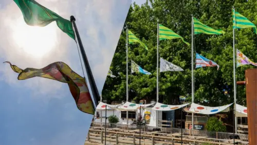 Cờ bay tại Spruce Street Harbor Park kể chuyện di dân