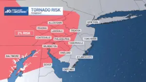 Cập nhật trực tiếp: Khu vực Philadelphia đối mặt nguy cơ lốc xoáy, lũ quét vào tối Chủ Nhật