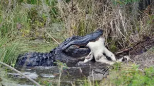Ngư dân ở Florida ghi lại khoảnh khắc cá sấu truy đuổi gấu băng qua sông