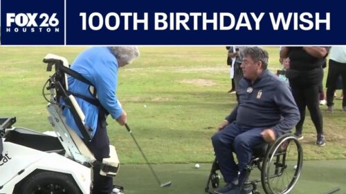 Cụ bà 100 tuổi ở Sugar Land lại vung gậy golf nhờ thiết bị hỗ trợ di chuyển