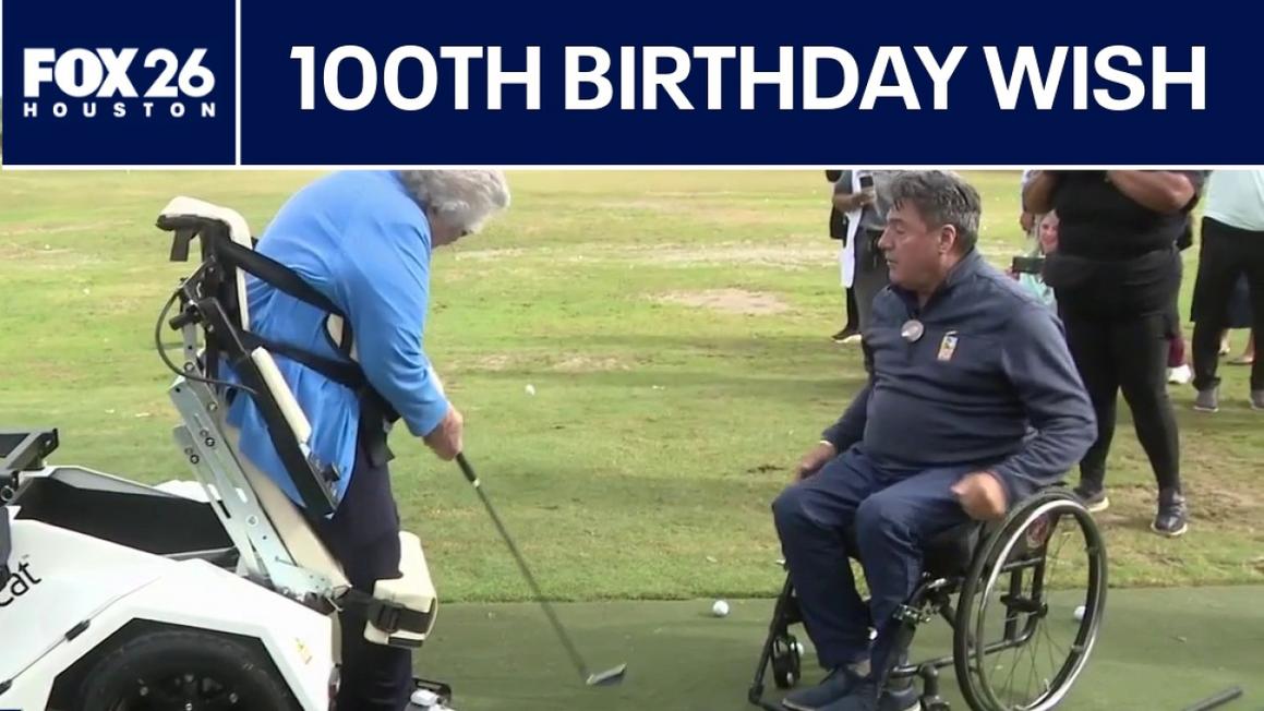Cụ bà 100 tuổi ở Sugar Land lại vung gậy golf nhờ thiết bị hỗ trợ di chuyển